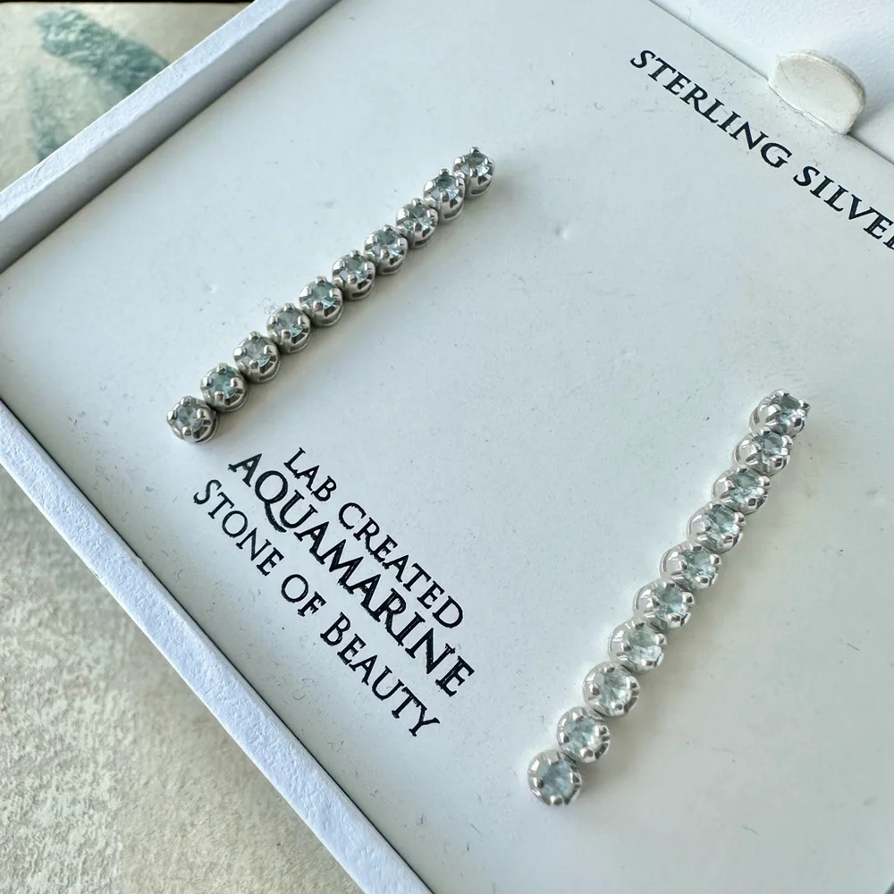 Macy's Sterling Silver lab created Aquamarine Drop Earrings